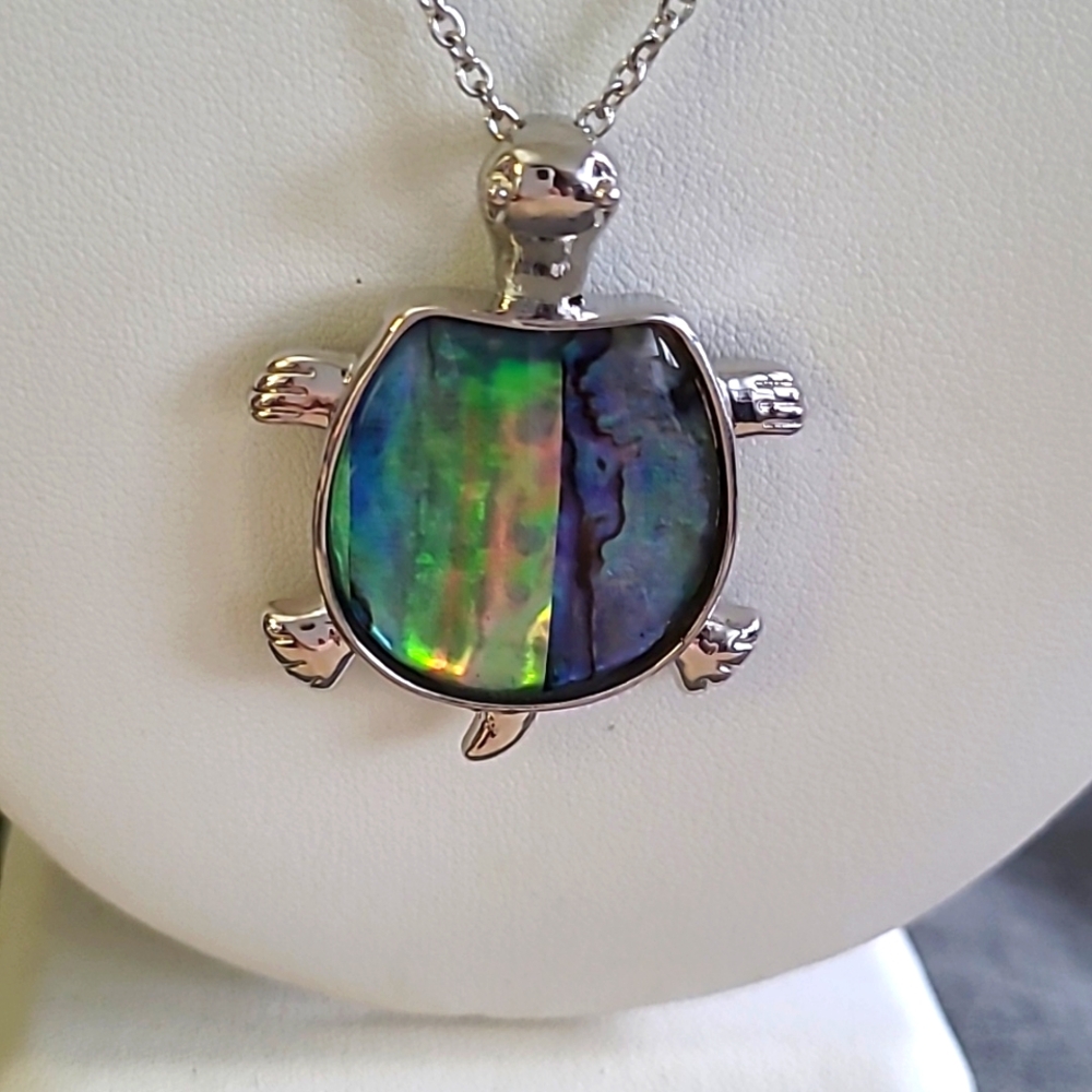 2/$22 New Abalone Shell Turtle Pendant on Silvertone Chain